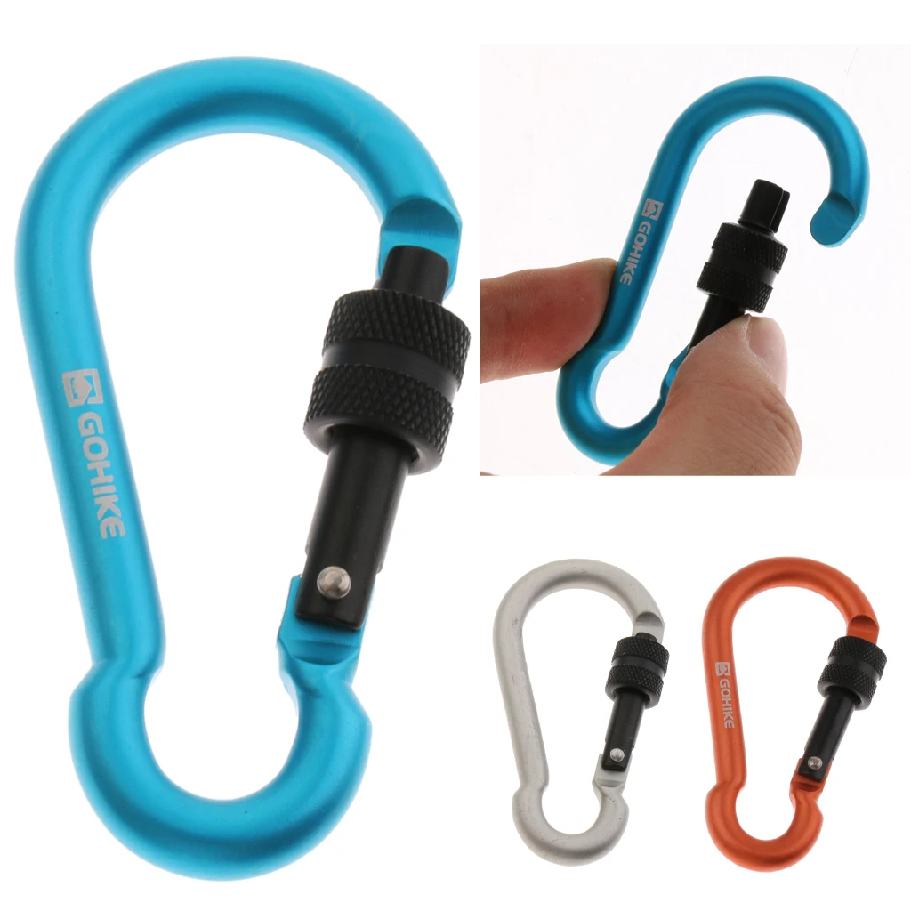 Strong Aluminum Alloy Camping Screw Locking Carabiner Keychain Hook Quickdraw for Hanging Water Bottle Bag Key Rope 