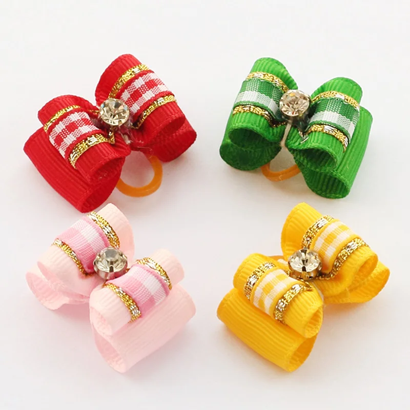 

Handmade Small Dog Accessories Grooming Cute Plaid Ribbon Hair Bow Wholesale.