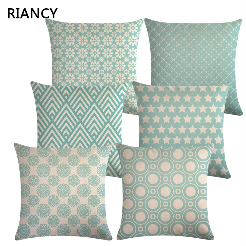

Blue Geometric Sofa Decorative Cushion Cover Pillow Pillowcase Linen 45*45 Throw Pillow Home Decor Pillowcover 40603