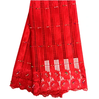 

2017 Embroidery African Cord Beads Nigerian Lace Fabrics Red Water Soluble Chemical Guipure Lace Fabric For Women High Quality