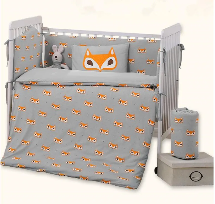 Baby Bedding Set Bumper Cotton Soft Detachable Bed Sets Qulit Cover Cot Sheet Pillow Case Cartoon Fox Pattern Knit Baby Bedding Baby Bedding Set Bumper Cotton Soft Detachable Bed Sets Qulit Cover Cot Sheet Pillow Case Cartoon Fox Pattern Knit Baby Bedding