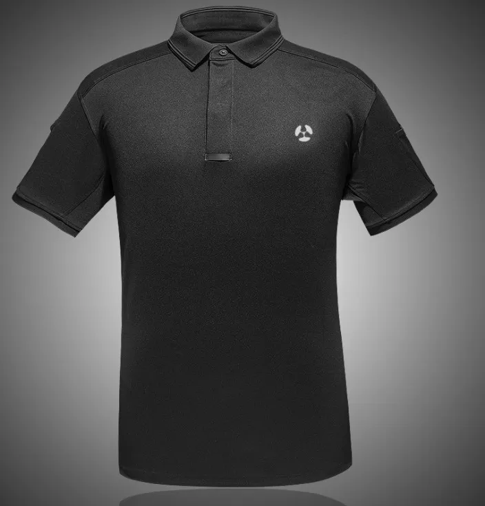 Мужская городская тактическая рубашка поло с отворотом и коротким рукавом, летние футболки для тренировок на открытом воздухе, дышащая быстросохнущая футболка, топы - Цвет: black