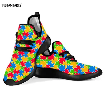 

INSTANTARTS Colorful Puzzle/Autism Awareness Print Running Shoes Lightweight Flying Woven Shoes Woman Man Lace Up Gym Sneakers