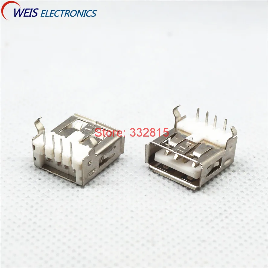 500PCS USB Female sockets 4pin USB connector Type A 90 degree bent pins
