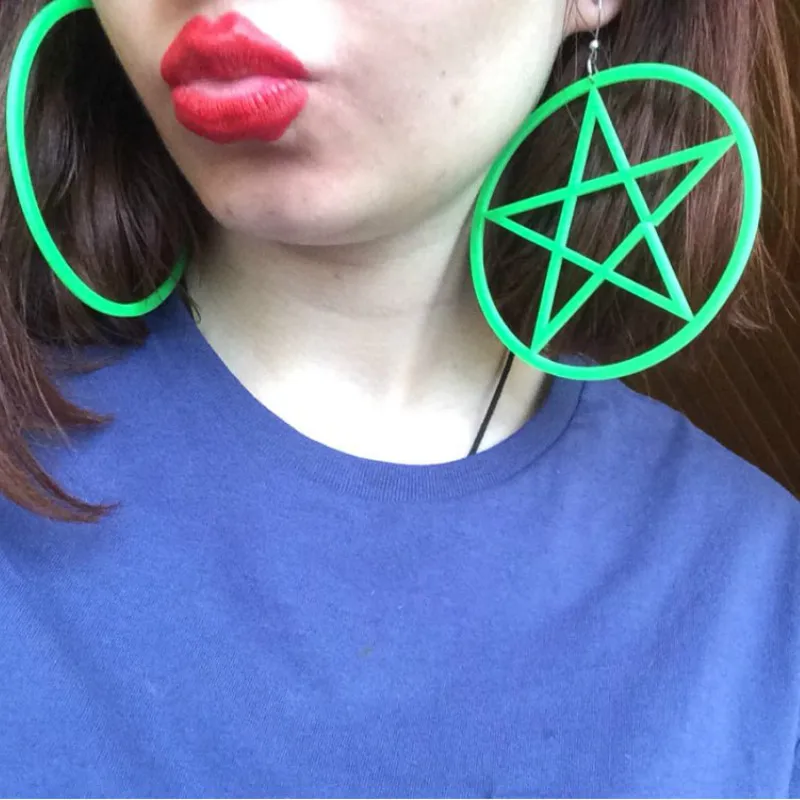 

Night Club Cool Shiny Sexy Silver Round Long Big Black Pentagram Earring 2018 Jeffree Star Large Earrings Grande Orecchini Donna