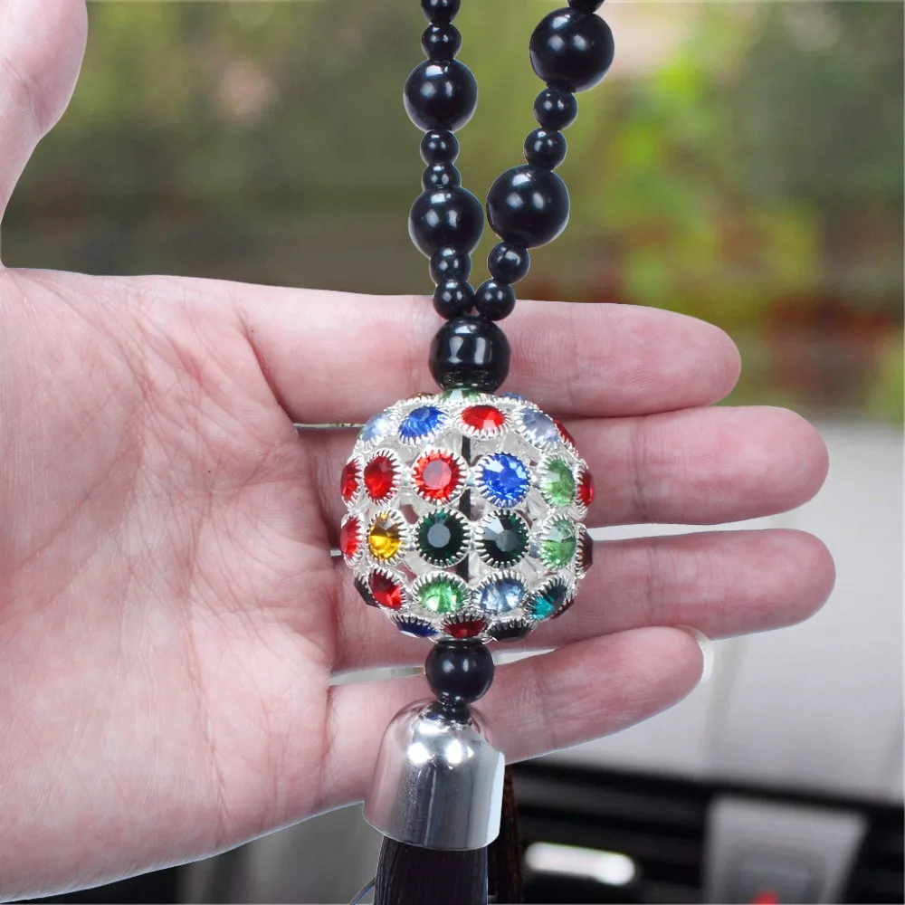 1 X Car Rearview Mirror Hanging Ornament Home Interior Decor Buddha Beads Crystal Ball Lucky Charm Pendant Hangings For Handbag (8)