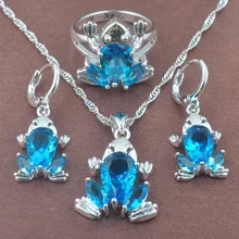 Стильный Небесно-Голубой кубический цирконий лягушка дизайн 925 серебряные ювелирные наборы для женщин серьги ожерелье кулон кольцо набор TZ0316