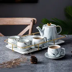 Nordic стиль мраморная керамика чайный, кофейный набор молоко чай горшок чашка и блюдце набор лоток гостиная обеденный стол дома аксессуары