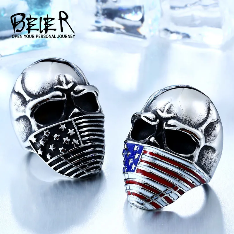 Men's Stainless Steel American Flag Skull Biker Ring - Hypoallergenic Band Ring In US Size 14 - View #6