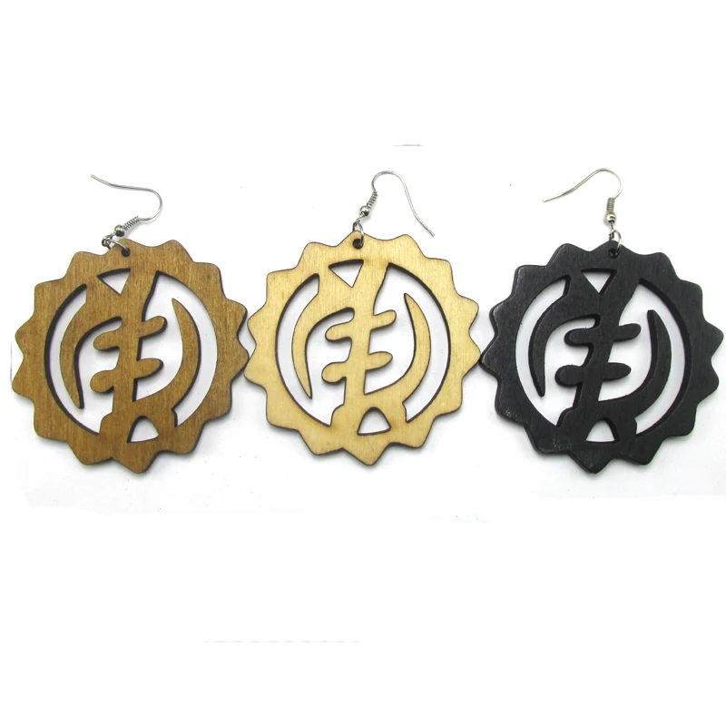 

Free Shipping!Smaller size of 6cm Gye Nyame Wood Earrings