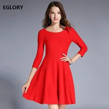 Высокое качество платья свитеры весенний стиль для женщин цветочные узоры Вязание 3/4 рукав Slim Fit& Flare красный черный джемперы