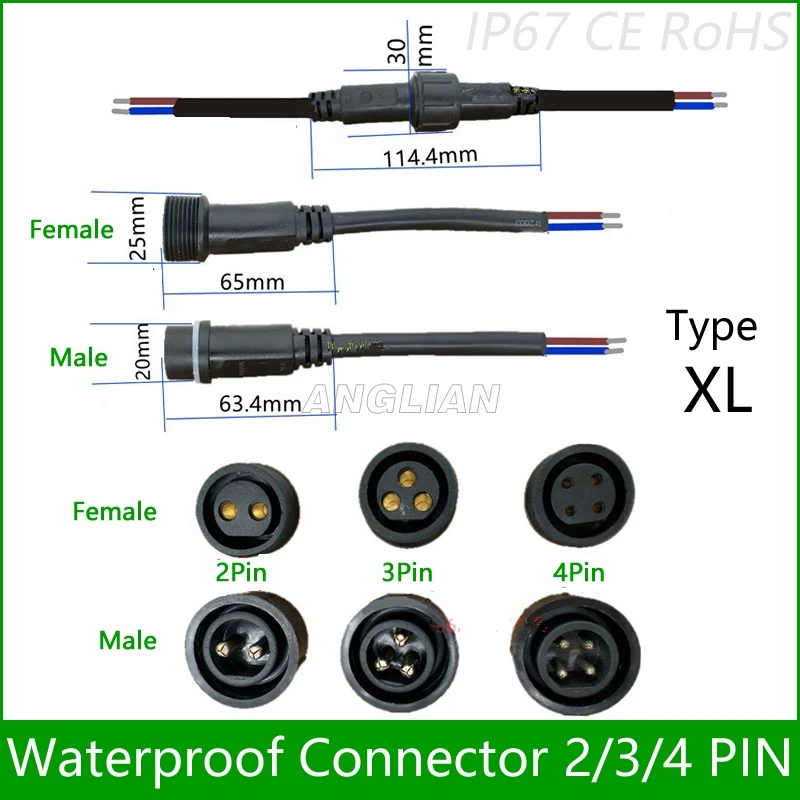 5 пар/набор Водонепроницаемый разъем ток 8A/12A/20A 2 стежков на каждые 3 pin/4 pin с жильный кабель IP67 штекерное гнездо 1,0/1,5/2,5(mm2