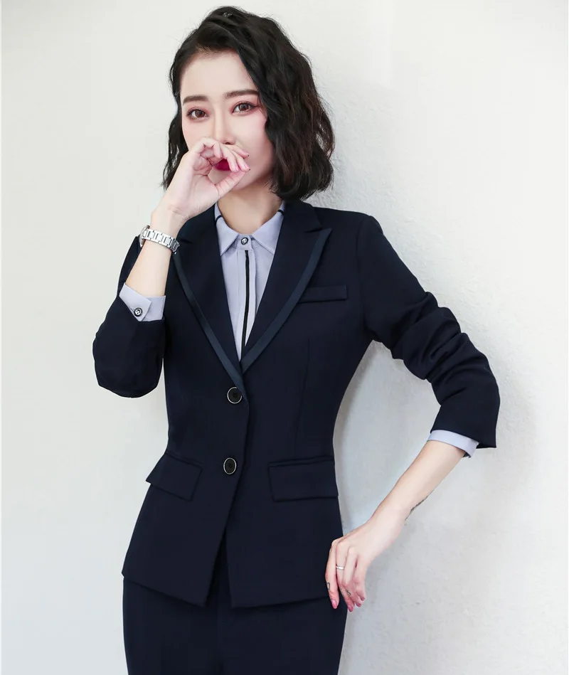 Aliexpress.com : Buy New 2019 Formal Office Ladies Navy Blue Blazers ...