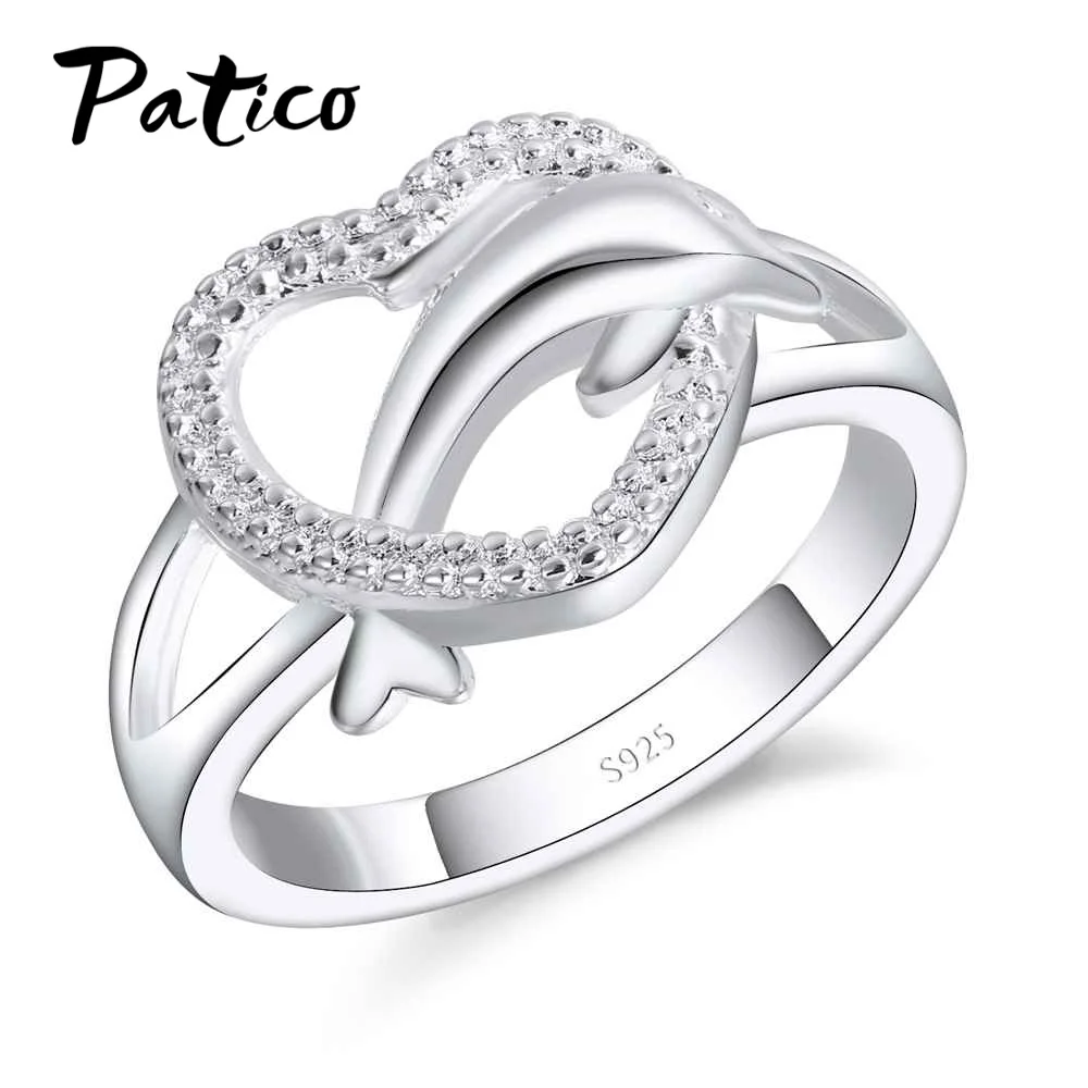 PATICO Fashion Women Rings Charm Heart 925 Sterling Silver Wedding Jewelry For Female Animal Dolphin Lovers Bague Wholesale