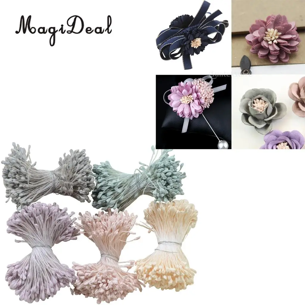 MagiDeal 360 Pieces 6cm Artificial Pearl Double Heads Flower Stamen Pistil beige Wedding Bouquet Hair Accessories