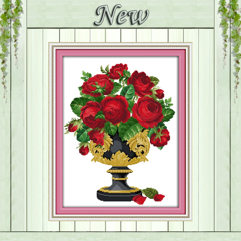 

Rose vase flowers home decor painting counted printed on canvas DMC 14CT 11CT Chinese Cross Stitch Needlework Set Embroidery kit