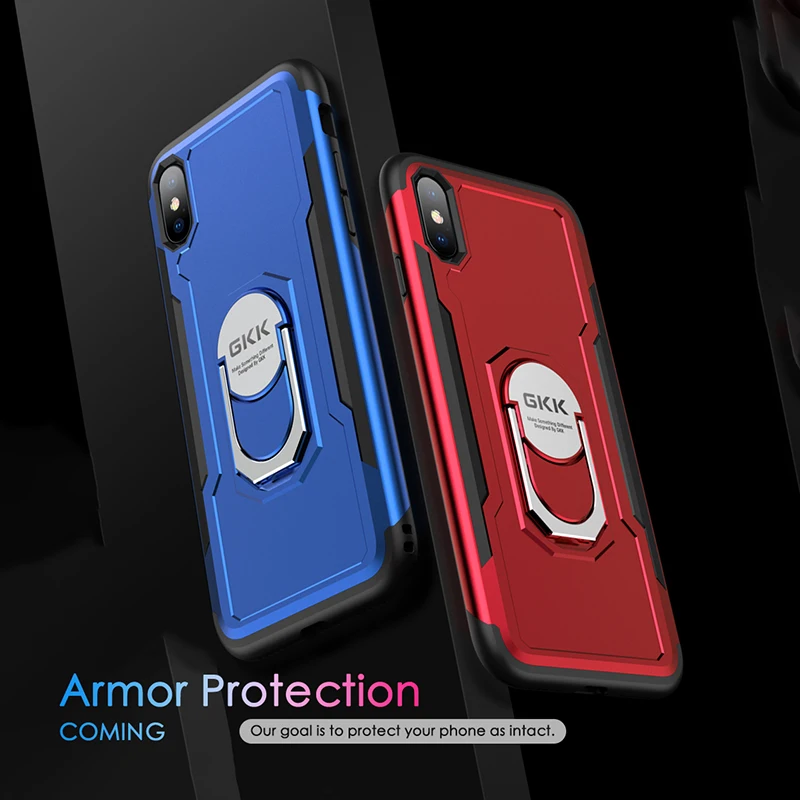 

GKK luxury Case for iPhone 7 8 Case Silicon Hard PC With Magnetic Finger Ring for iPhone X 6 6s 7 8 Plus Cover Coque Anti-shock