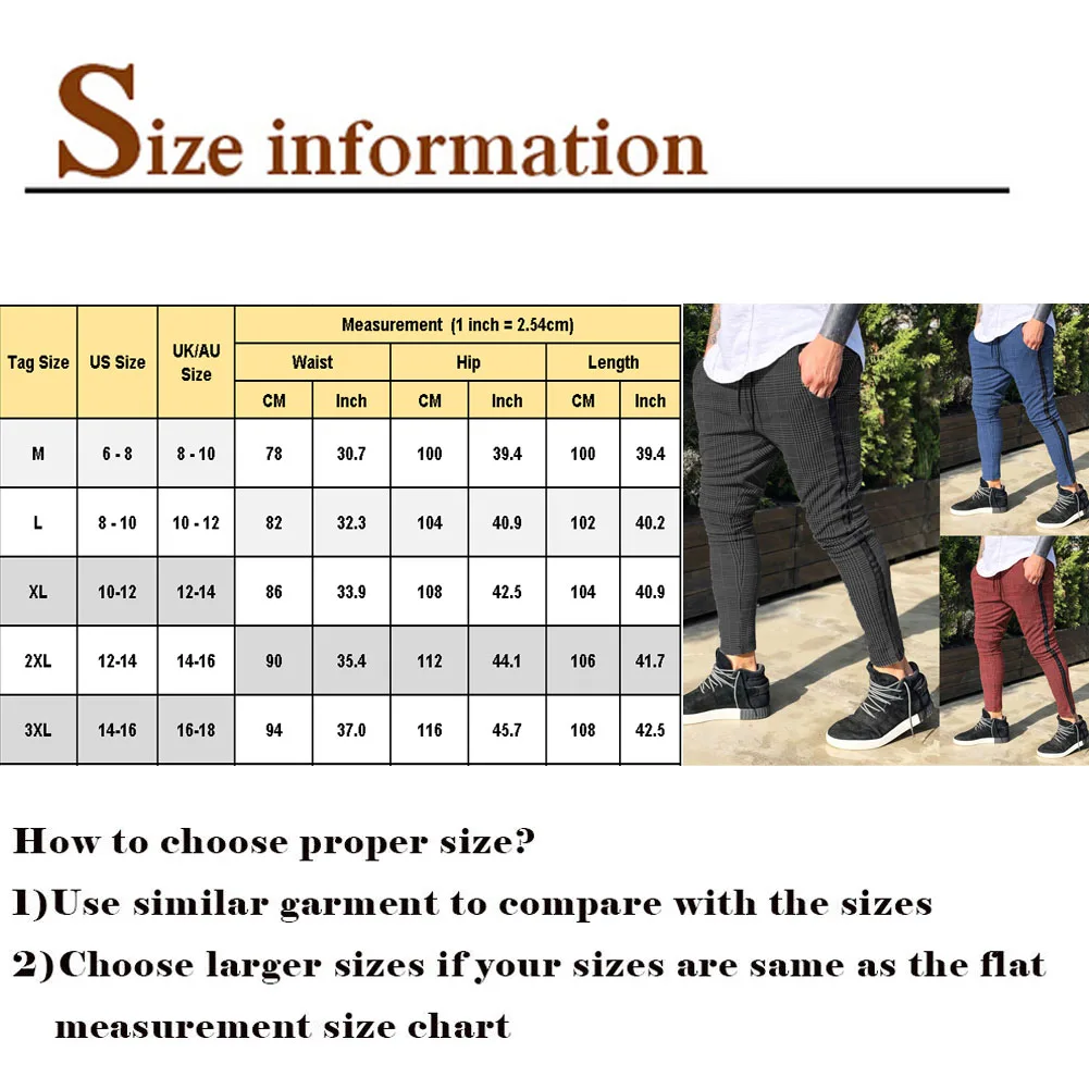 Newest arrival sexy plaid high waist solid Mens Gym Slim Fit Trousers Pants Tracksuit Casual Joggers Skinny Sports Bottoms M-3XL