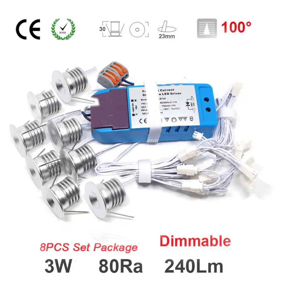 

8PCS/Set 3W 280Lm 80Ra Mini Led Spot Light for House Hotel Bulb Lighting Night Bulb 50000h Service CE RoHS D23mm Downlight