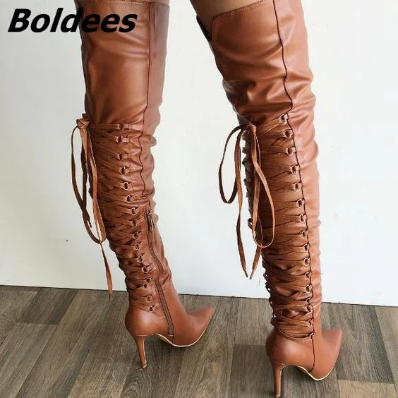 Cross Strap Thigh High Boots (1)