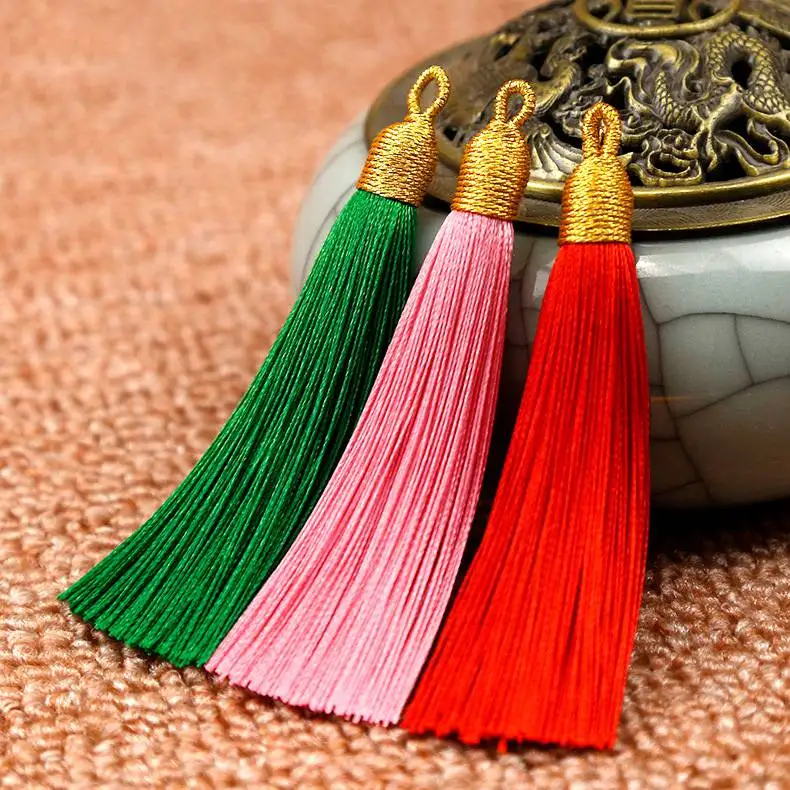 5Pcs/Lot 8cm Gold Color Cap Silk Tassels for Diy Earring Pendant Charm Satin Tassel Diy Crafts Jewelry Making Earring Findings Jewelry Findings