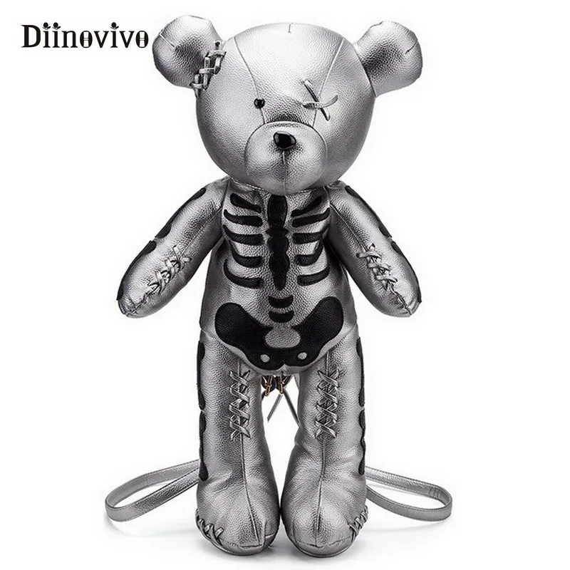 DIINOVIVO الأزياء الهيكل العظمي الدب الإناث على ظهره فاسق نمط المدرسة أكياس مصمم الظهر ل المراهقات الهدايا WHDV0324