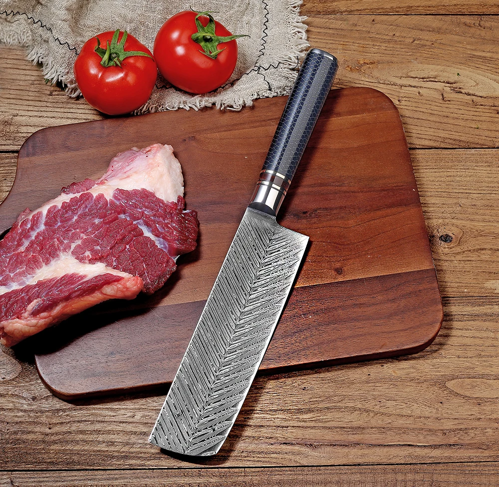 

NANHAIONE Nakiri Usuba Vegetable Knife 7 Inch 73 Layers VG 10 Damascus Steel Japanese Kitchen Cooking Knives-CL137