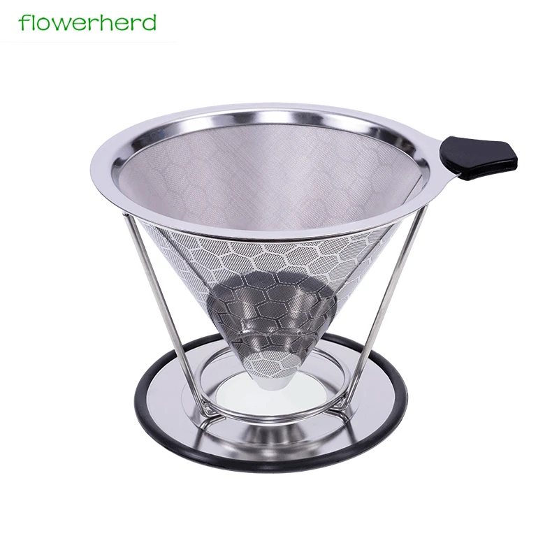 

Reusable Stainless Steel Coffee Filter Metal Mesh Pour Over Coffee Cone Dripper with Cup Stand v60 Tea Filter Cup