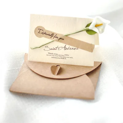 1 шт крафт-бумага креативные открытки с настоящим цветком, приглашения на свадьбу, День благодарения, открытки на день рождения, открытки с конвертами - Цвет: white calla