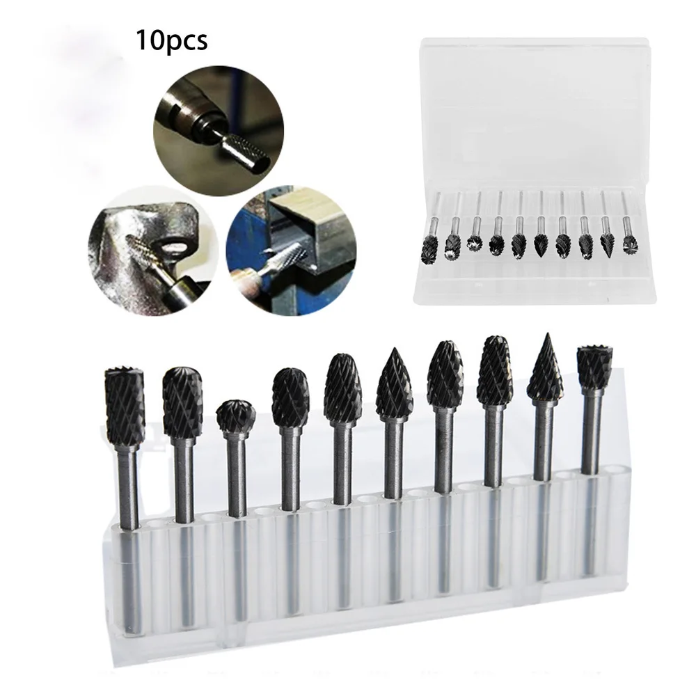 

10pcs tungsten steel grinding head tungsten carbide burrs sets mini drill diamond burs material tungstenio dremel accessories