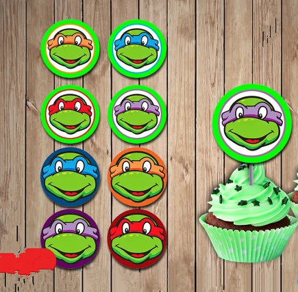 Teenage Mutant Ninja Turtles Party Sticker Cupcake Toppers