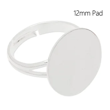 

20 pcs Silver Tone Metal Ring Base, 12 mm Round Pad Ring Settings, Adjustable Ring Blanks Mounting-C4665