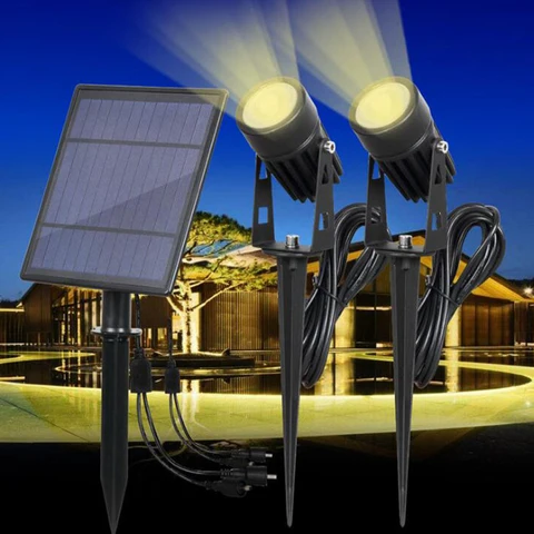 Holofotes ao ar Lâmpada de Ponto Cabeça Dupla Painel Solar Alimentado Luzes Livre Caminho Quintal Jardim Gramado Paisagem Ponto Luz Led