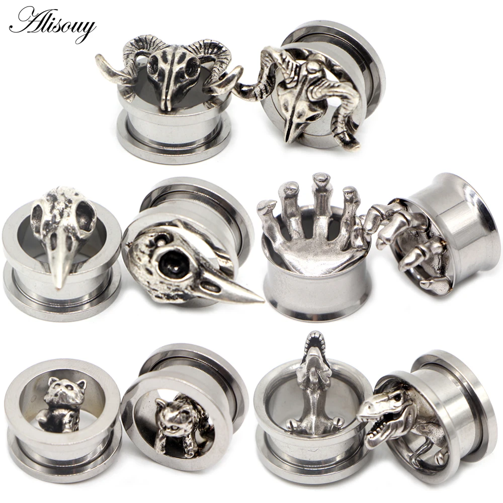 

Alisouy 2pcs Piercing Ear Gauges Expander Stainless Steel Dinosaur Earrings Plugs Tunnels Screw Fashion Piercing Body Jewelry