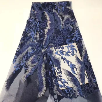 

2019 YYZ-66308 glued glitter Nigerian tulle lace fabric with beads glued glitter african tulle net lace fabric