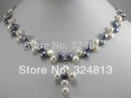 

beautiful pink & black & white cultured Pearl cross Pendants Necklace AAA