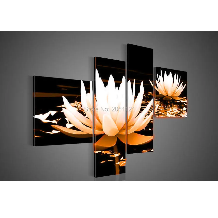 

Hand made full blooming gold yellow lotus flower ABSTRACT OIL PAINTING Wall Decor art asian Buddhist flowers canvas picture