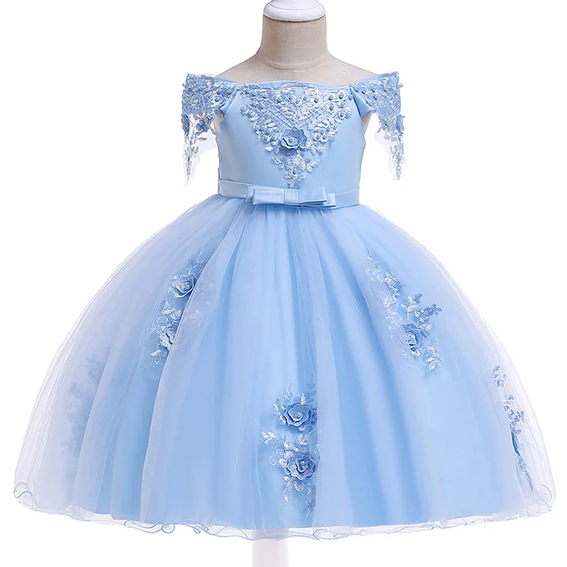 Новые платья для девочек Детская праздничная одежда бальное платье для девочек платье принцессы для первого причастия костюм с юбкой-пачкой для малышей, L5057 - Цвет: sky blue