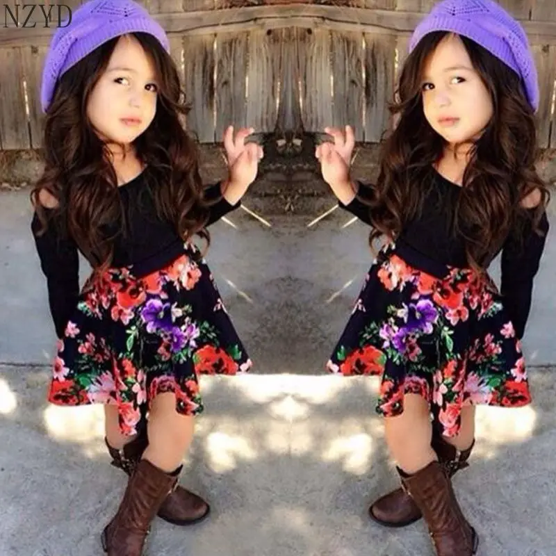 

2017 New Fashion Spring Autumn Girls Two Pieces Suit Children Sexy Tops+Mini Skirt Suit Europe Style Sweet Kids Clothes DC152