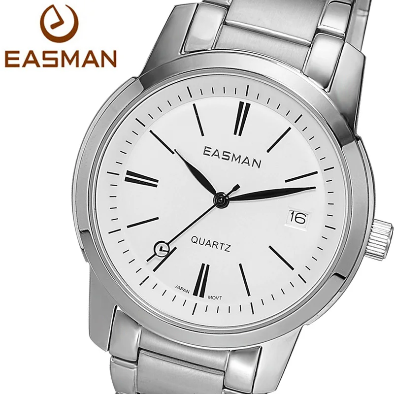 EASMAN Brand Wristwatches Men Watches Fashion Casual Calendar Watch New Stainless White Quartz Wristwatches For Mens