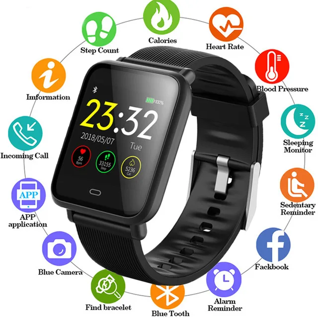 

Q9 Smart Watch Waterproof IP67 Blood Pressure Heart Rate Monitor Sport Fitness Trakcer Watch Men Women Smartwatch For huawei IOS