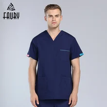Мужская Летняя Больничная хирургическая Рабочая форма с коротким рукавом и v-образным вырезом, высококачественные топы и штаны, Спецодежда для медицинских работников