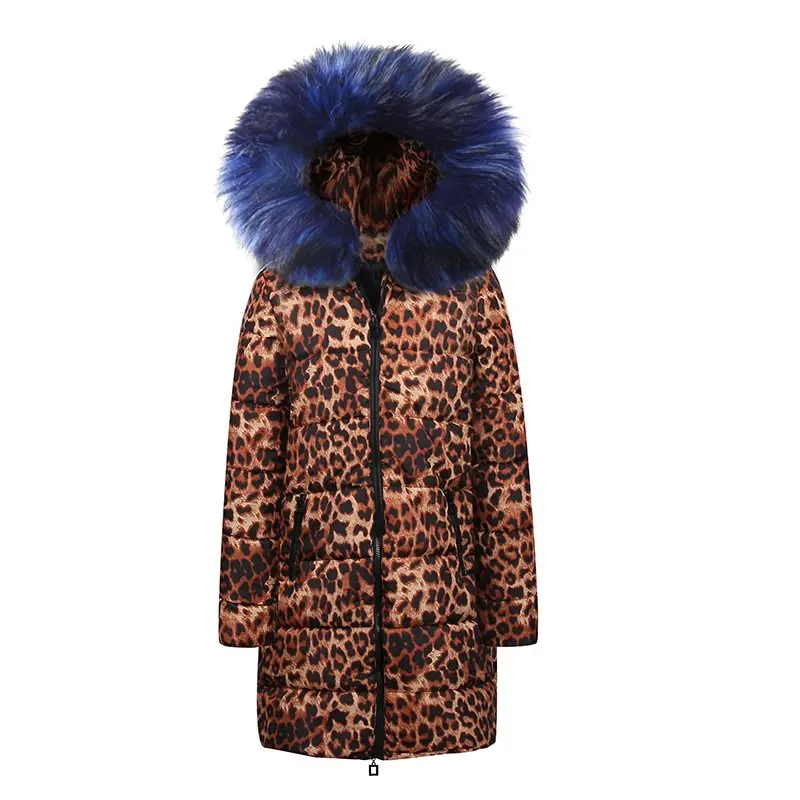 Cotton Padded Jackets Winter Fur Coats Casual Plus Size Blue Womens Parkas Slim Print Leopard Overcoats Hip Hop Female Outwear