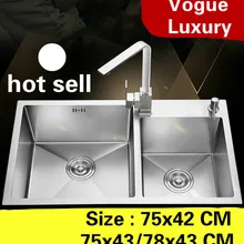 Квартира кухня ручная раковина двойной паз люкс 304 нержавеющая сталь 750x420/750x430/780x430 мм