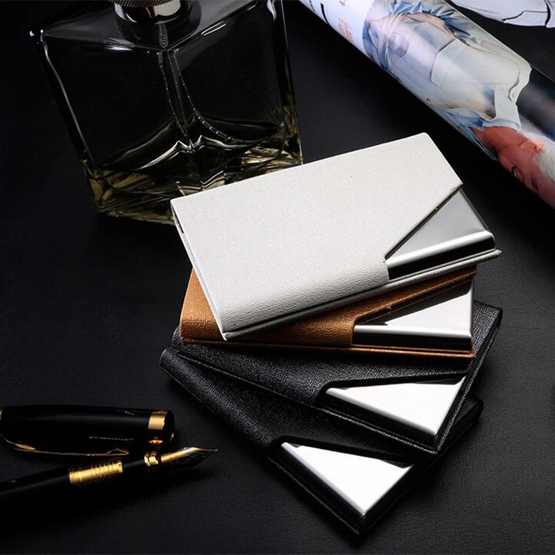 Men PU Leather Credit Card Holder Women Fashion Brand Metal Aluminum