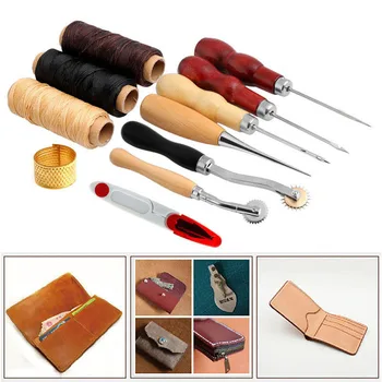 

13Pcs/Set Leather Craft Hand Stitching Sewing Tool Thread Awl Waxed Thimble Kit High Quality Tool Set WA133 P20
