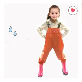 Kids Waterproof 16-22cm Foot Underwater Wader Rompers Pants With Rain Boots Children Outdoor Fishing Aqua PVC Suspender Trousers