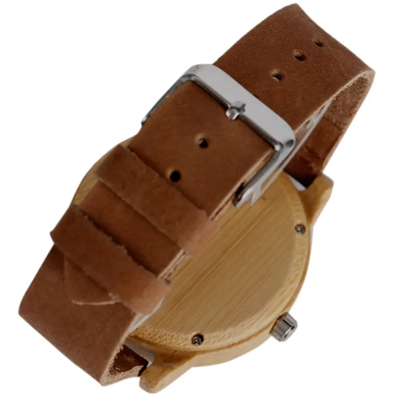 White Dial Wave Bamboo Wood Watch Men Creative Nature Light Clock Genuine Leather Bangle reloj madera hombre 2017 Gifts  (4)