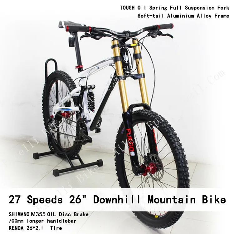 a00-27 Speeds 26 Downhill Mountain Bike TOUGH Oil Spring Full Suspension  Fork SHIMANO M446 OIL Disc Brake Aluminium Alloy Soft-tail Frame 700mm longer hanldlebar KENDA 262