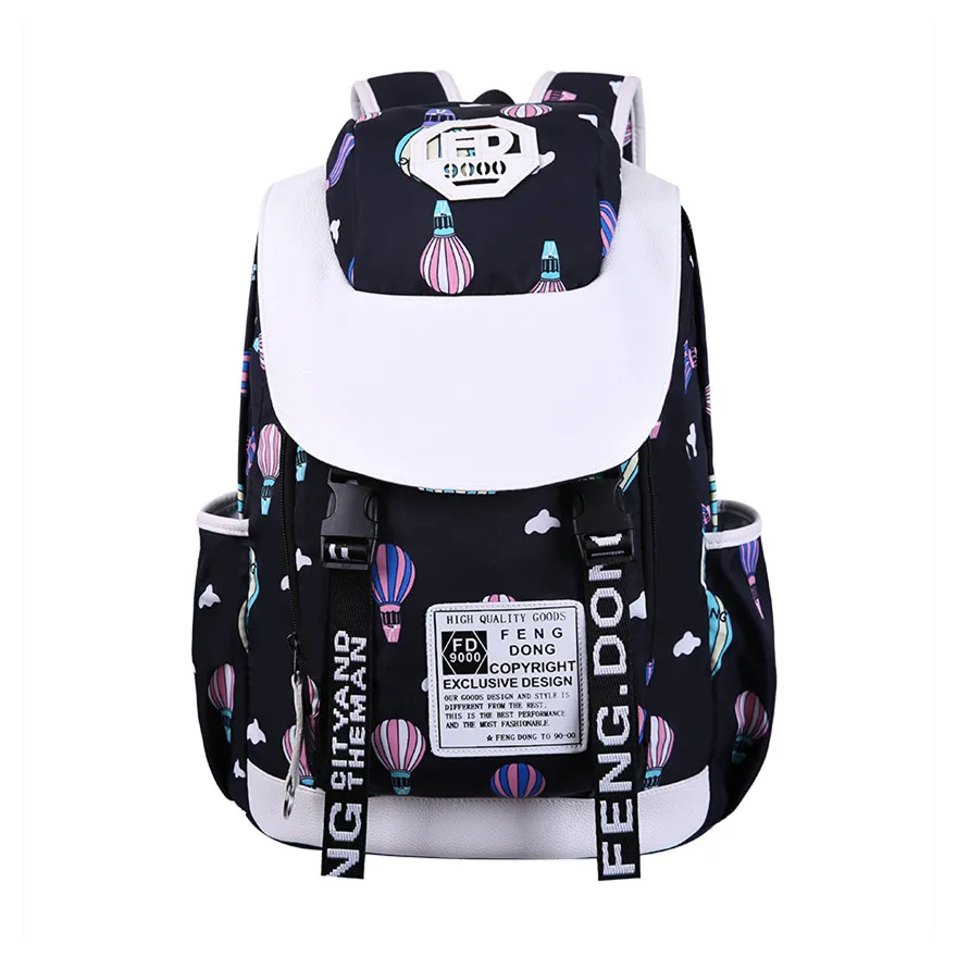 

teen girls smart usb backpack female laptop bag 15.6 fashion black printing school backpack for girls waterproof travel backpack